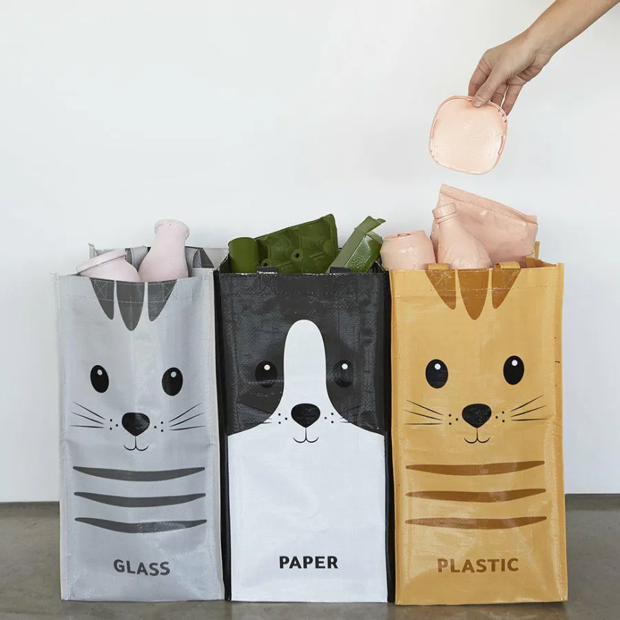 Balvi Afval recycletassen met kat (set van 3) Hot