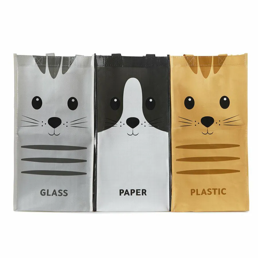 Balvi Afval recycletassen met kat (set van 3) Hot