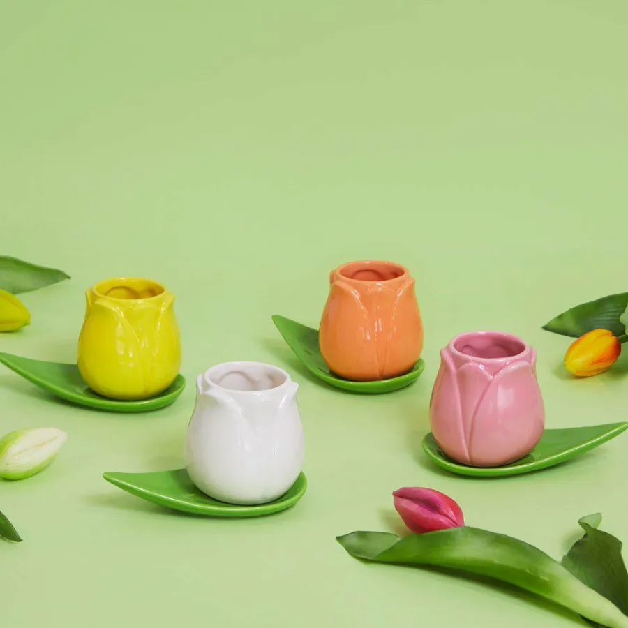 Balvi Koffiekopje Tulp - set van 4 kopjes met schotels Outlet
