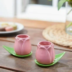 Balvi Koffiekopje Tulp roze - set van 2 kopjes met schotels Hot