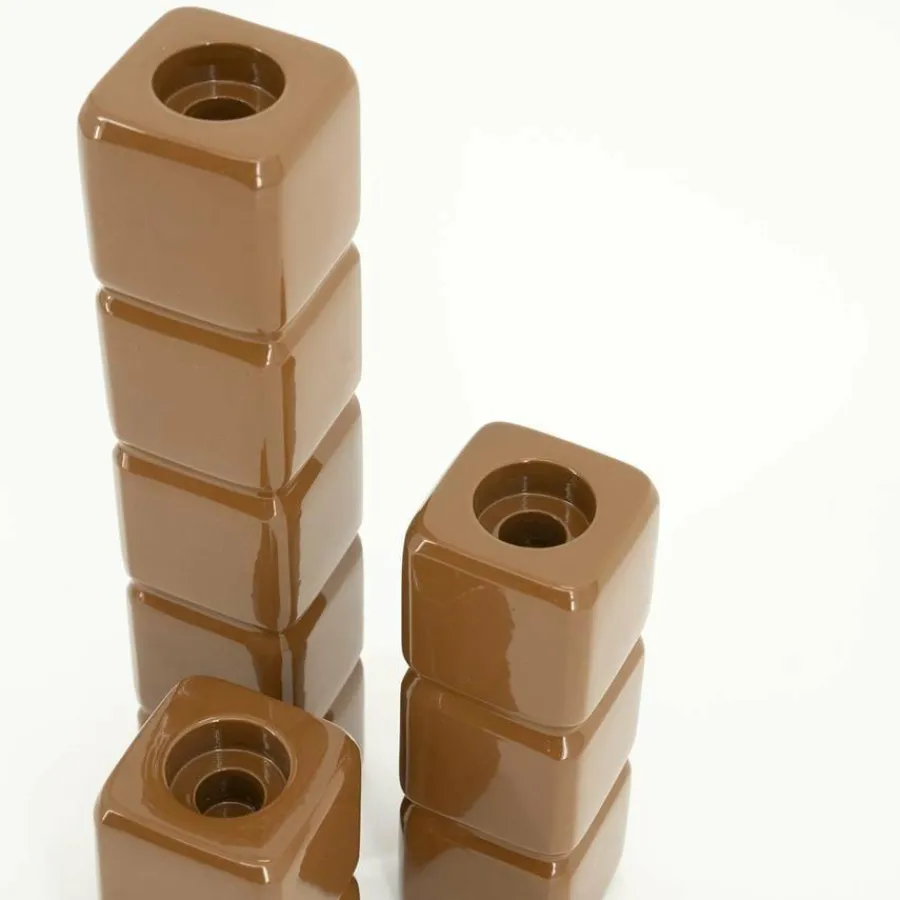 By Boo Set van 3 kandelaren Cube – mosterd