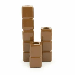 By Boo Set van 3 kandelaren Cube – mosterd