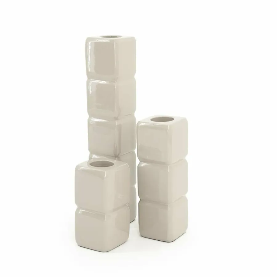By Boo Set van 3 kandelaren Cube – taupe Clearance