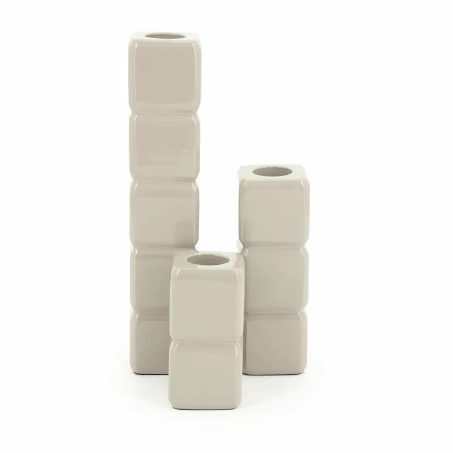 By Boo Set van 3 kandelaren Cube – taupe Clearance