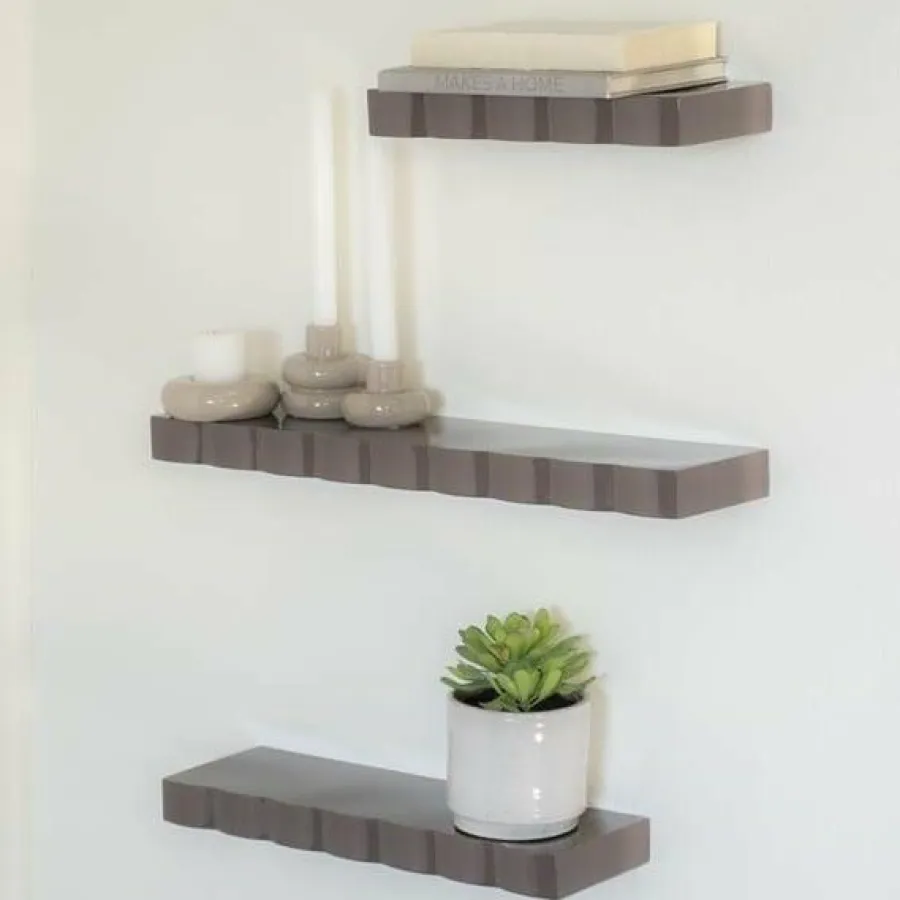 By Boo Wandplank Prinz set van 3- dark taupe Hot