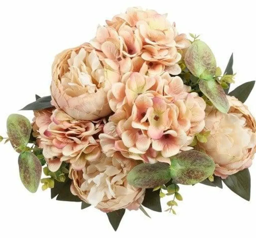 Countryfield Kunst boeket Peony Hydrangea 3x3 zalm-L35B35H47CM Online