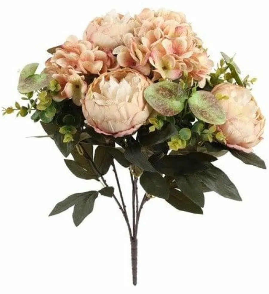 Countryfield Kunst boeket Peony Hydrangea 3x3 zalm-L35B35H47CM Online