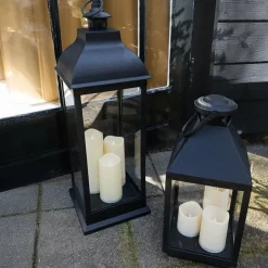 Countryfield Lantaarn met 3xLED kaars Toulon zwart / wit Clearance