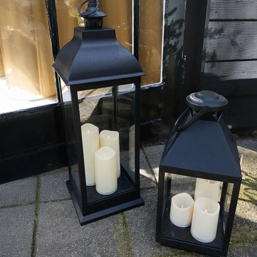 Countryfield Lantaarn met 3xLED kaars Toulon zwart / wit Clearance