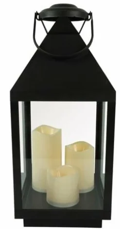 Countryfield Lantaarn met 3xLED kaars Toulon zwart / wit Clearance