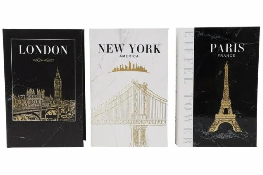 Countryfield Opbergbox Book New York,Paris,Londen set van 3 –L27B18H7CM Hot