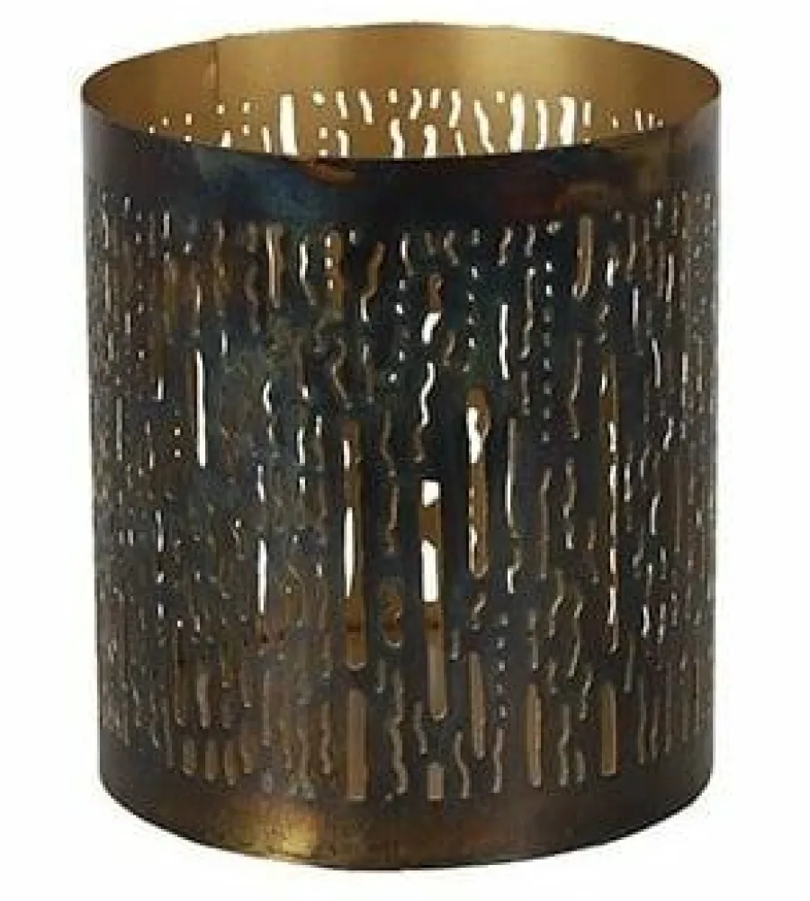 Countryfield Theelicht Cato verbrand goud M 15 cm hoog Discount