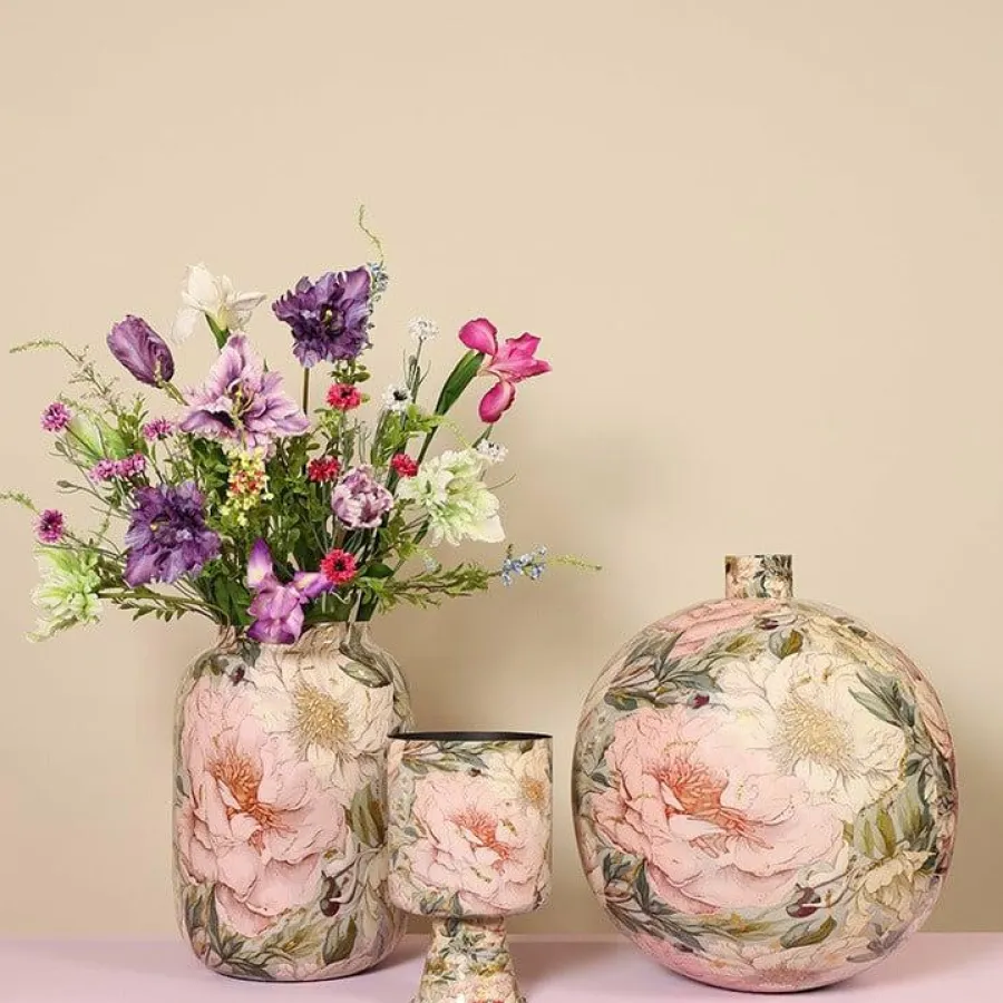 Countryfield Vaas Peony L roze/wit rond Best