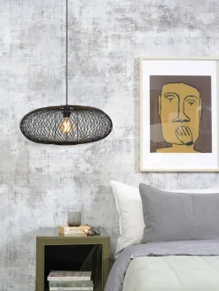 Good&Mojo Hanglamp Cango bamboe ellips dia.60x25cm zwart Best