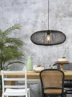 Good&Mojo Hanglamp Cango bamboe ellips dia.60x25cm zwart Best