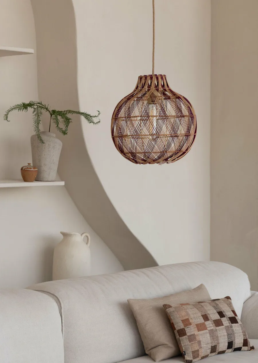 Good&Mojo Hanglamp Mendoza bamboe/kap ø35xh.35cm nat/burgundy. S Sale