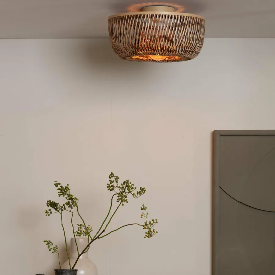 Good&Mojo Plafondlamp Barbados bamboe/halfrond kap ø35xh.15cm naturel/bruin Sale