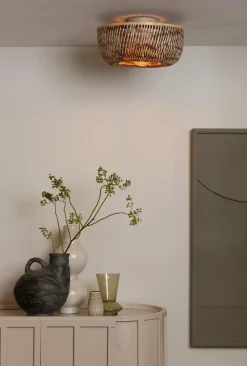 Good&Mojo Plafondlamp Barbados bamboe/halfrond kap ø35xh.15cm naturel/bruin Sale
