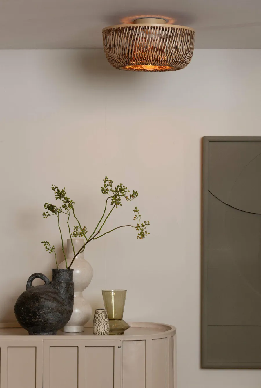 Good&Mojo Plafondlamp Barbados bamboe/halfrond kap ø35xh.15cm naturel/bruin Sale