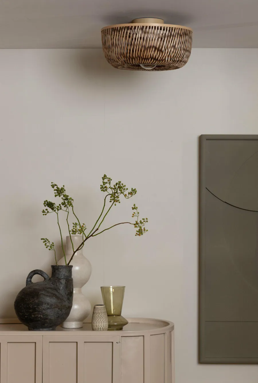 Good&Mojo Plafondlamp Barbados bamboe/halfrond kap ø35xh.15cm naturel/bruin Sale