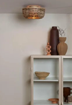 Good&Mojo Plafondlamp Barbados bamboe/halfrond kap ø35xh.15cm naturel/bruin Sale