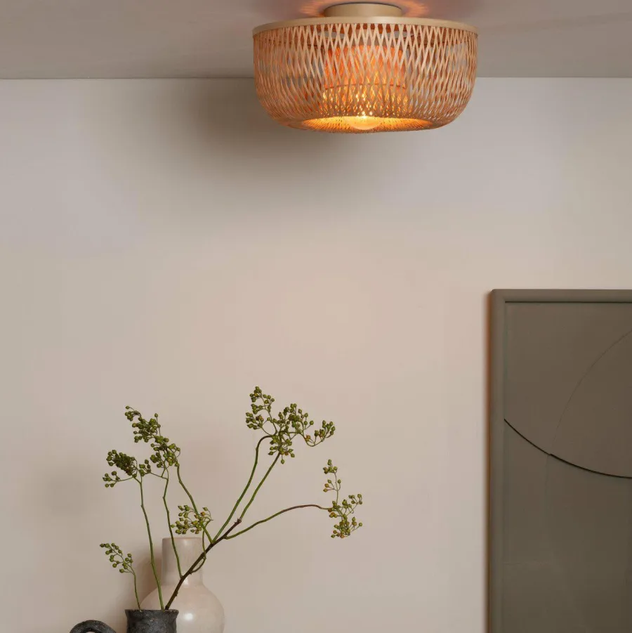 Good&Mojo Plafondlamp Barbados bamboe/halfrond kap ø35xh.15cm naturel Best