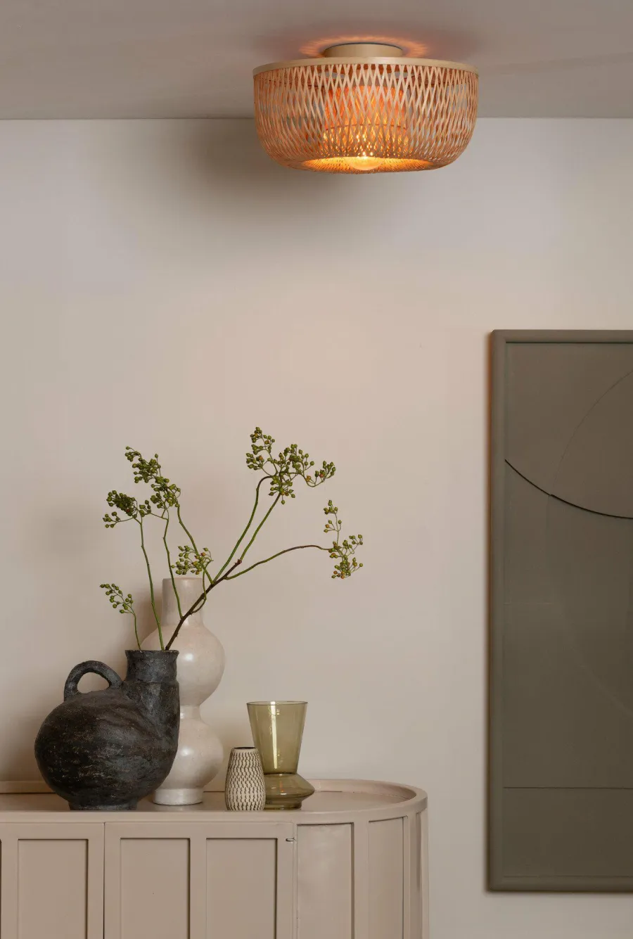 Good&Mojo Plafondlamp Barbados bamboe/halfrond kap ø35xh.15cm naturel Best
