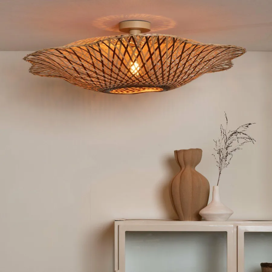 Good&Mojo Plafondlamp Madura bamboe ø87x20cm naturel bruin L Clearance