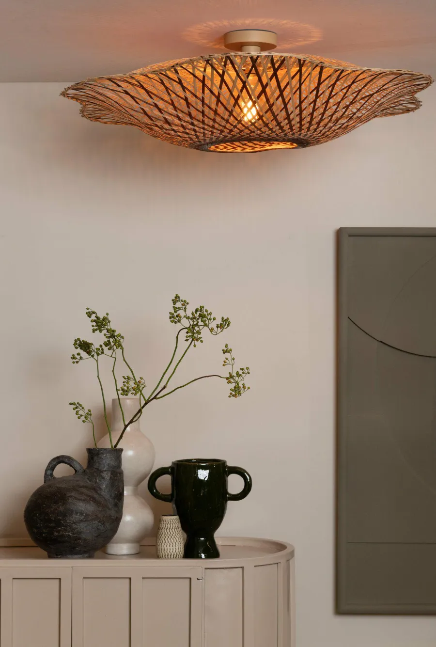 Good&Mojo Plafondlamp Madura bamboe ø87x20cm naturel bruin L Clearance