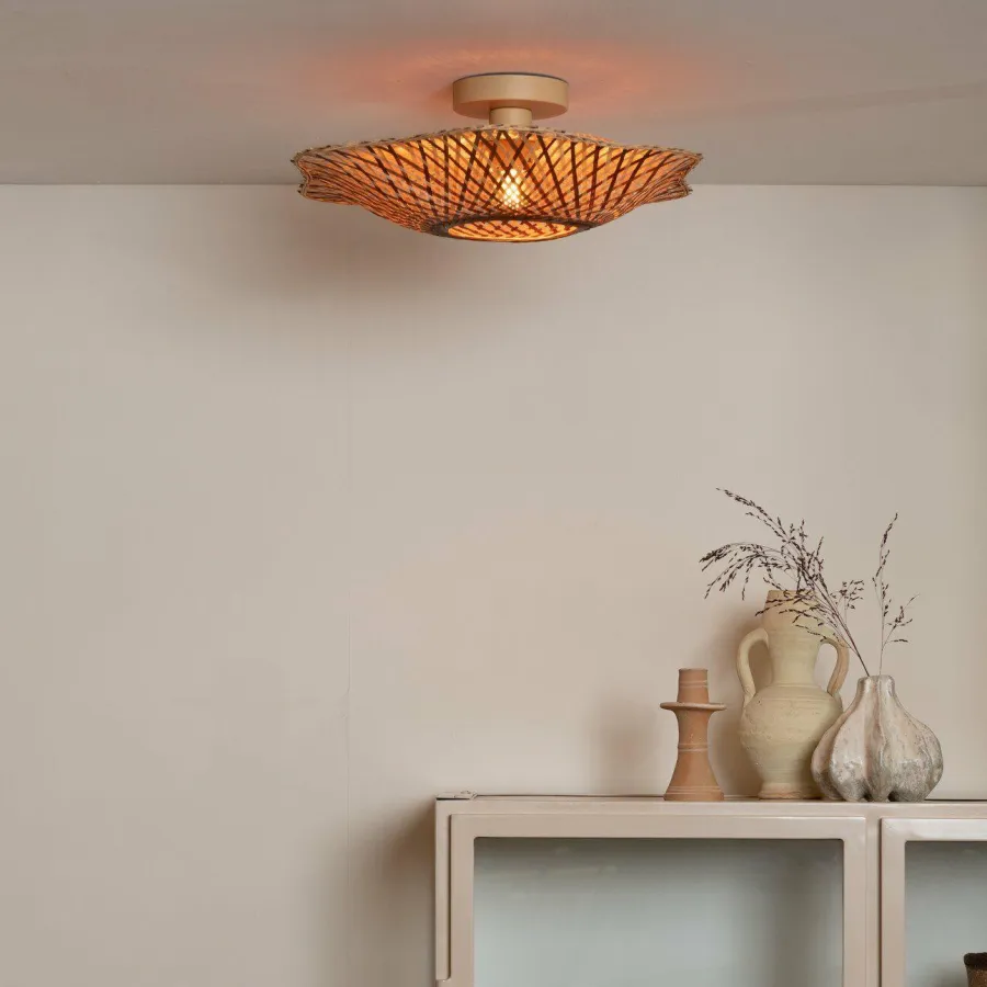 Good&Mojo Plafondlamp Madura bamboe ø44x12cm naturel bruin S Outlet