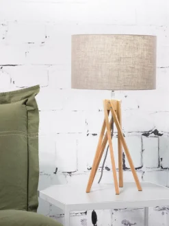 Good&Mojo Tafellamp bamboe 5-poot Kilimanjaro h.59cm/kap 32x20cm eco linnen donker Online