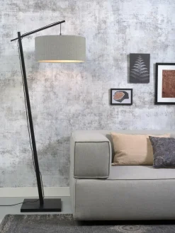 Good&Mojo Vloerlamp Andes bamboe zwart eco linnen lichtgrijs Discount