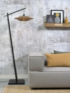 Good&Mojo Vloerlamp Bali bamboe zwart kap 44x12cm zwart naturel M Clearance