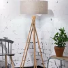 Good&Mojo Vloerlamp bamboe 5-poot Kilimanjaro h.160cm/kap 60x30cm eco linnen donker New