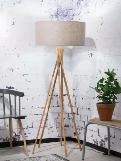 Good&Mojo Vloerlamp bamboe 5-poot Kilimanjaro h.160cm/kap 60x30cm eco linnen donker New
