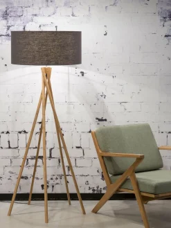 Good&Mojo Vloerlamp bamboe 5-poot Kilimanjaro h.160cm/kap 60x30cm eco linnen donkergrijs Outlet