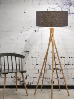 Good&Mojo Vloerlamp bamboe 5-poot Kilimanjaro h.160cm/kap 60x30cm eco linnen donkergrijs Outlet