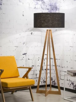 Good&Mojo Vloerlamp bamboe 4-poot Everest linnen zwart Sale