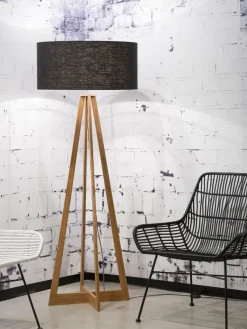 Good&Mojo Vloerlamp bamboe 4-poot Everest linnen zwart Sale