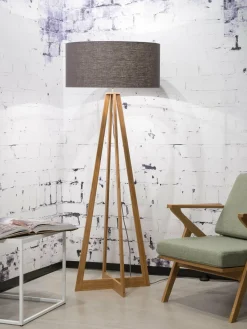 Good&Mojo Vloerlamp bamboe 4-poot Everest linnen donkergrijs Outlet