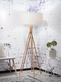 Good&Mojo Vloerlamp bamboe 5-poot Kilimanjaro h.160cm/kap 60x30cm eco linnen licht Outlet