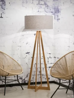 Good&Mojo Vloerlamp bamboe 4-poot Everest linnen lichtgrijs