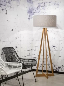 Good&Mojo Vloerlamp bamboe 4-poot Everest linnen lichtgrijs