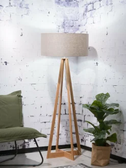 Good&Mojo Vloerlamp bamboe 4-poot Everest linnen donker Outlet