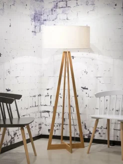 Good&Mojo Vloerlamp bamboe 4-poot Everest linnen wit Outlet
