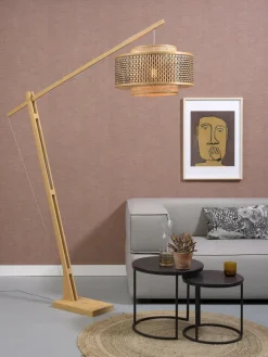 Good&Mojo Vloerlamp Bhutan L bamboe naturel – kap zwart naturel Ø 50 cm Discount