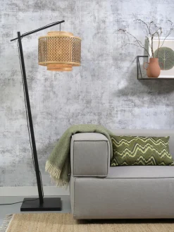 Good&Mojo Vloerlamp Bhutan S bamboe zwart – kap zwart naturel Ø40 cm Sale