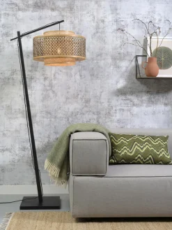 Good&Mojo Vloerlamp Bhutan S bamboe zwart – kap zwart naturel Ø50 cm Online