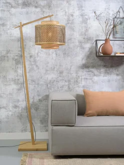 Good&Mojo Vloerlamp Bhutan S bamboe naturel – kap zwart naturel Ø40 cm
