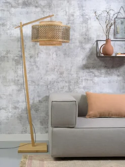 Good&Mojo Vloerlamp Bhutan S bamboe naturel – kap zwart naturel Ø50 cm Online